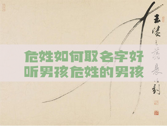 危姓如何取名字好听男孩危姓的男孩取什么名比较好